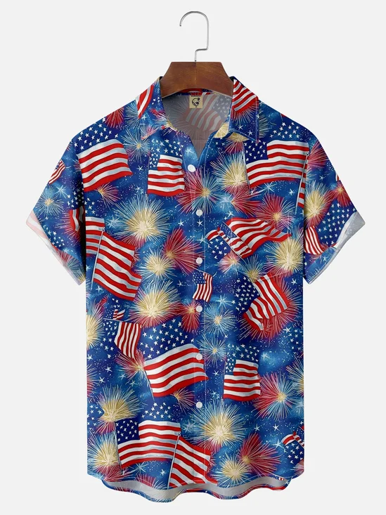 Moisture-wicking American Flag National Patriotic Chest Pocket Casual Shirt