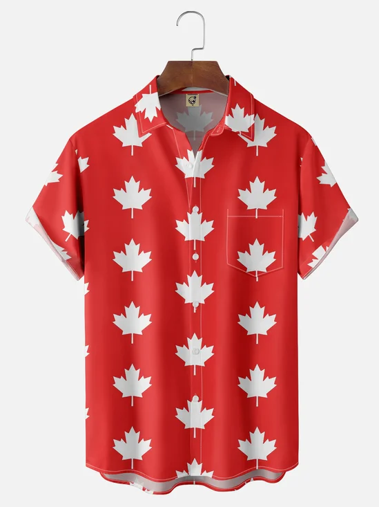 Moisture Wicking Canada Day Maple Leaf Chest Pocket Hawaiian Shirt