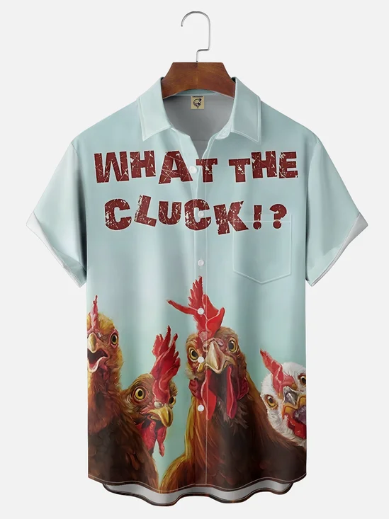 Moisture Wicking Funny Chicken Chest Pocket Hawaiian Shirt