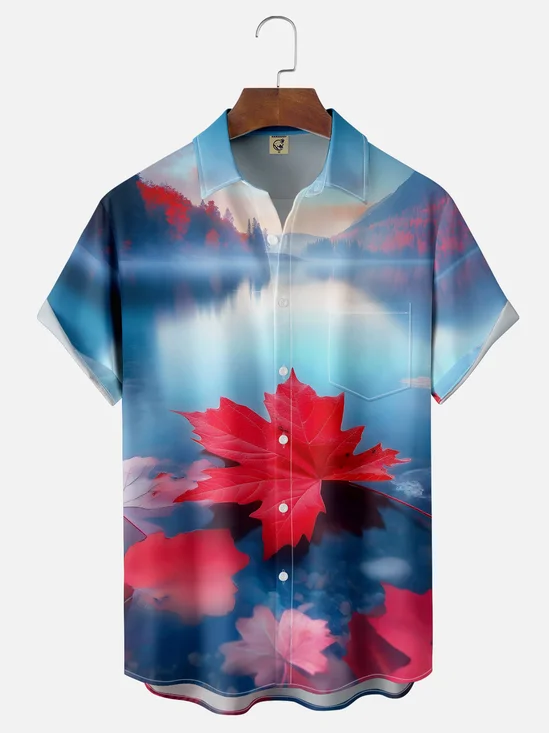Moisture Wicking Canada Day Maple Leaf Chest Pocket Hawaiian Shirt