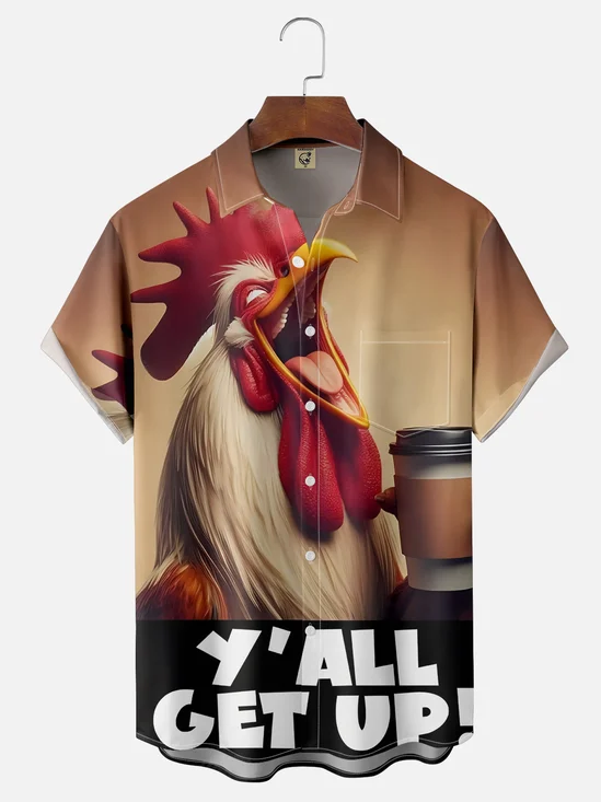 Moisture Wicking Funny Chicken Chest Pocket Hawaiian Shirt