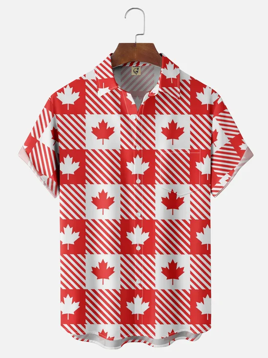 Moisture Wicking Canada Day Maple Leaf Chest Pocket Hawaiian Shirt