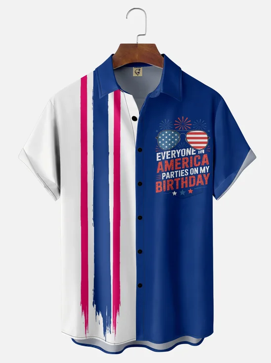 Moisture-wicking Everyone In America Parties On My Birthday Chest Pocket Bowling Shirt
