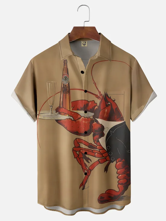 Moisture-wicking Lobster Funny Chest Pocket Casual Shirt