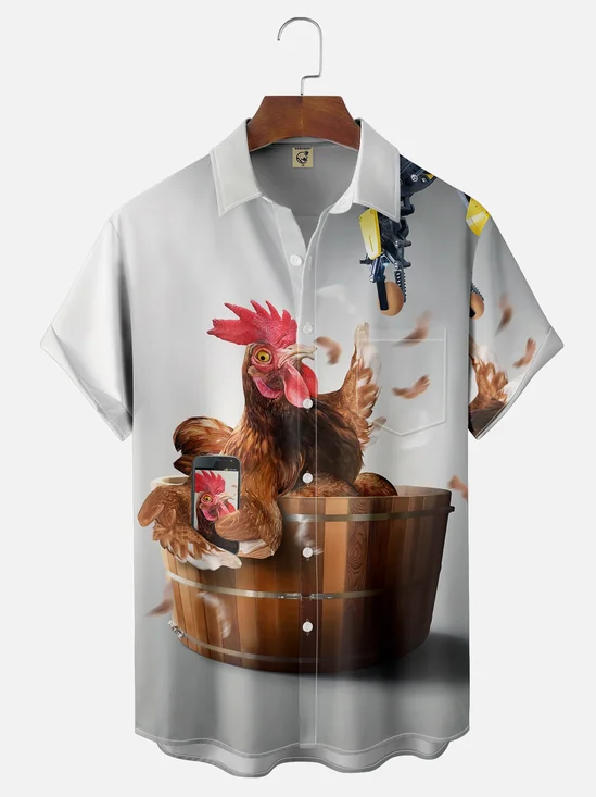Moisture-wicking Rooster Egg Funny Chest Pocket Casual Shirt