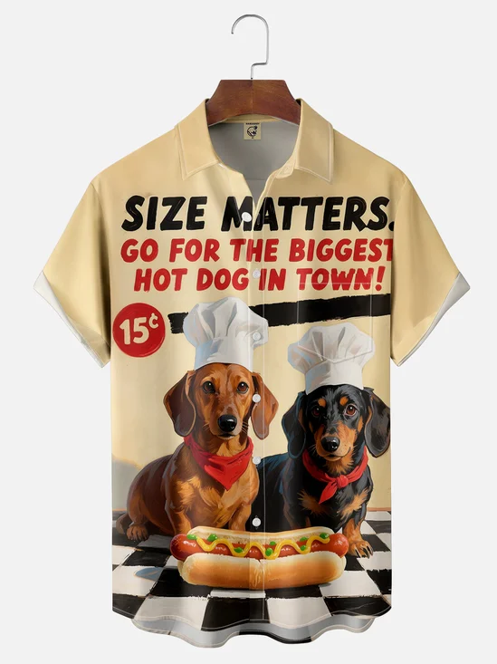 Moisture-wicking Dachshund Hot Dog Chest Pocket Casual Shirt