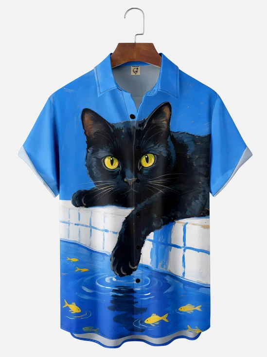 Moisture-wicking Cat Chest Pocket Casual Shirt