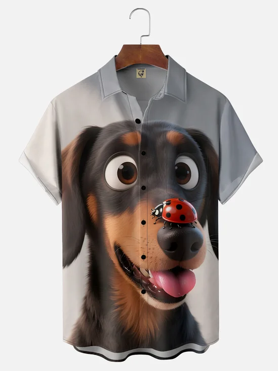 Moisture-wicking Dog Ladybug Chest Pocket Casual Shirt