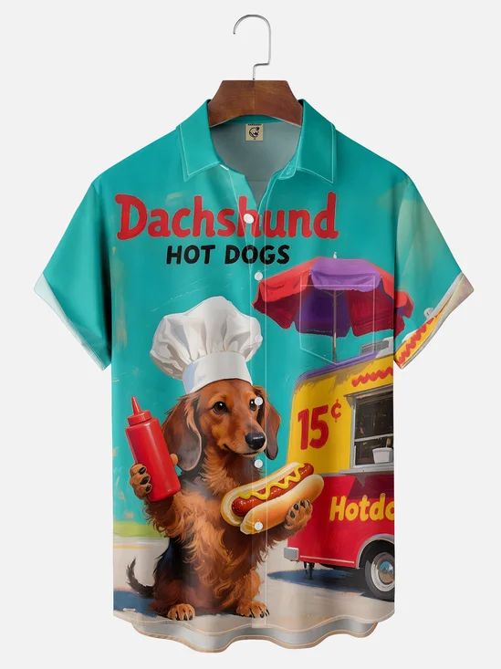 Moisture-wicking Dachshund Hot Dog Chest Pocket Casual Shirt