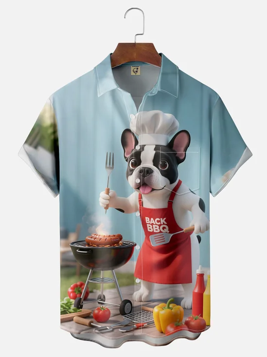 Moisture-wicking Barbecue Chef Bulldog Chest Pocket Casual Shirt