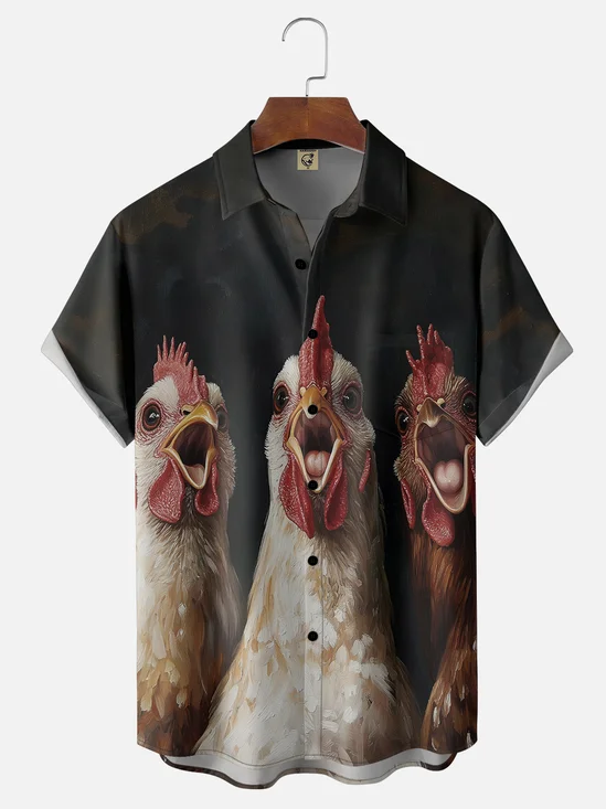 Moisture-wicking Screaming Chicken Chest Pocket Casual Shirt