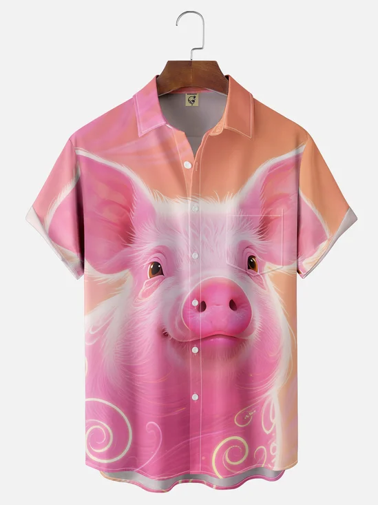 Moisture-wicking Pig Chest Pocket Hawaiian Shirt