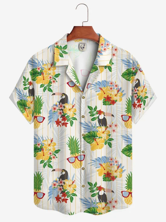 Moisture-wicking Tropical Palm Tree Parrot Aloha Shirt