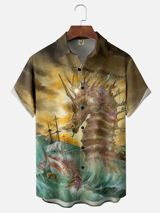 Hardaddy X Artist John Nelson Moisture-wicking Seahorse Sailing Boat Chest Pocket Hawaiian Shirt