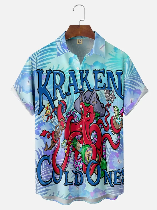 Hardaddy X Artist John Nelson Moisture-wicking Pirate Octopus Chest Pocket Hawaiian Shirt