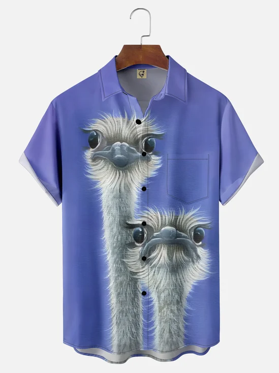 Moisture-wicking Ostrich Chest Pocket Hawaiian Shirt