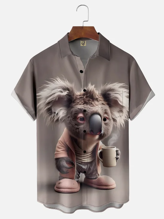 Moisture-wicking Koala Chest Pocket Hawaiian Shirt