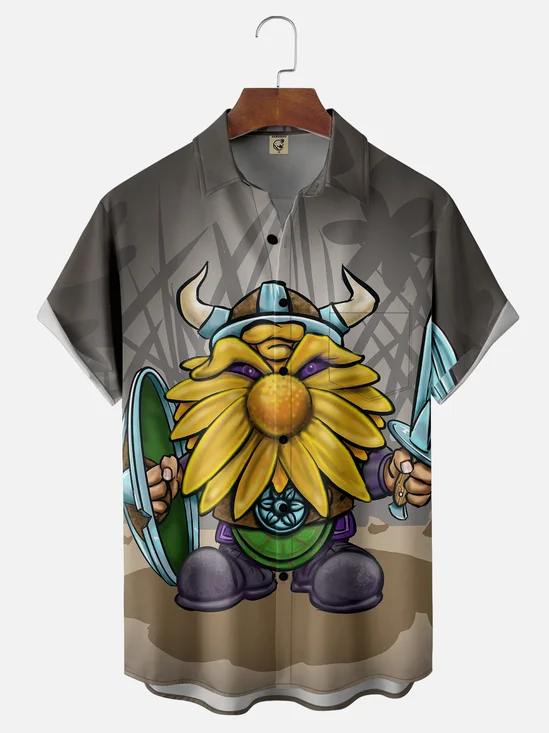 Hardaddy X Artist John Nelson Moisture-wicking Gnome Viking Soldier Chest Pocket Hawaiian Shirt