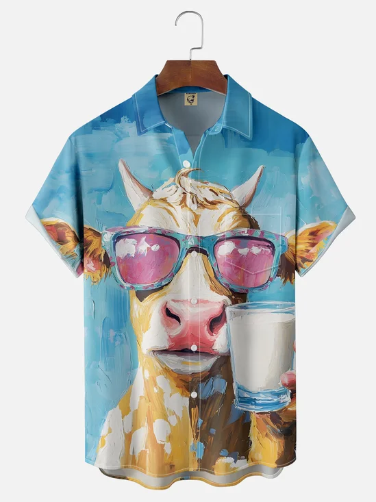Moisture-wicking Cow Milk Chest Pocket Hawaiian Shirt