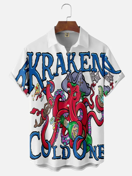 Hardaddy X Artist John Nelson Moisture-wicking Pirate Octopus Chest Pocket Hawaiian Shirt