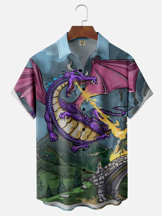 Hardaddy X Artist John Nelson Moisture-wicking Dragon Chest Pocket Hawaiian Shirt