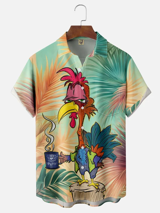 Hardaddy X Artist John Nelson Moisture-wicking Tropical Parrot Chest Pocket Hawaiian Shirt
