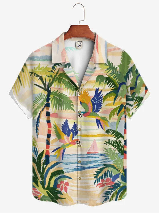 Moisture-wicking Parrot Coconut Beach Hawaiian Shirt