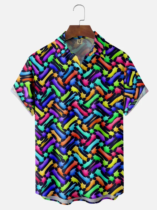 Moisture Wicking Abstract Geometric Chest Pocket Hawaiian Shirt