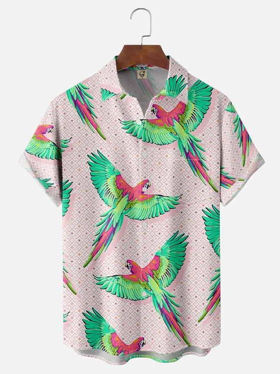 Moisture Wicking Parrot Chest Pocket Hawaiian Shirt