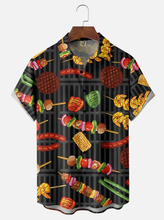 Moisture Wicking BBQ Party Chest Pocket Hawaiian Shirt