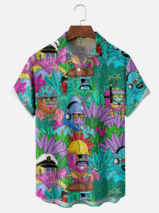 Moisture Wicking Marijuana Leaf Bigfoot Party Chest Pocket Hawaiian Shirt