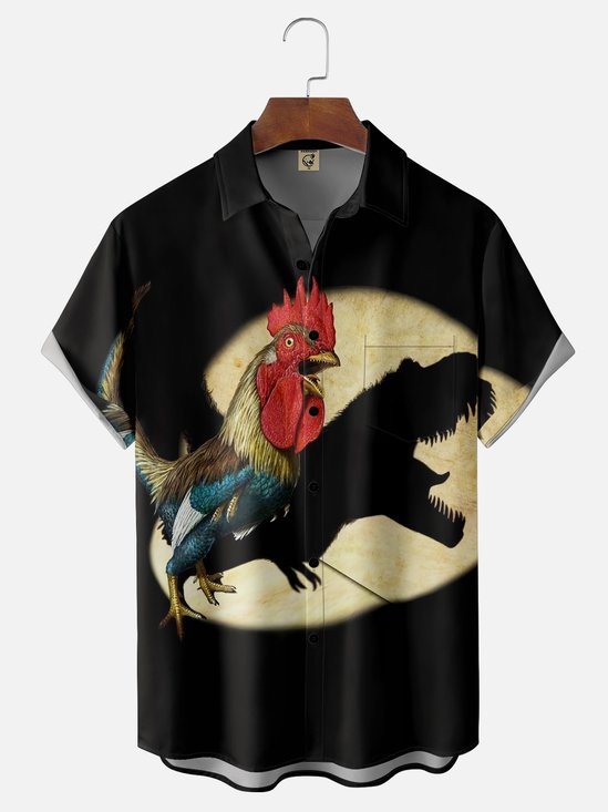 Moisture Wicking Funny Chicken Dinosaur Chest Pocket Hawaiian Shirt