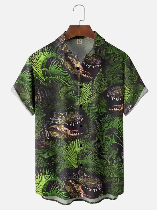 Moisture Wicking Jurassic T-Rex Chest Pocket Hawaiian Shirt