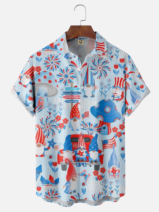 Moisture Wicking 4th of July Gnome Chest Pocket Hawaiian Shirt