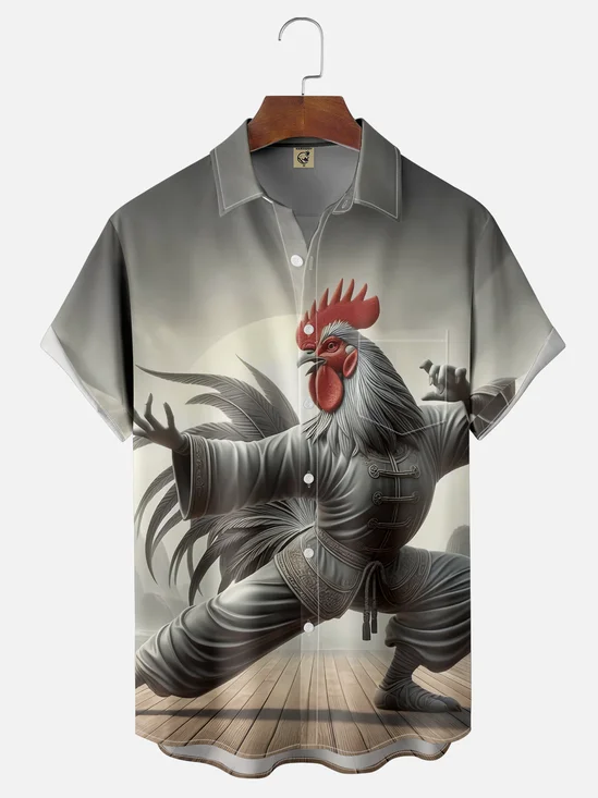 Moisture Wicking Kung Fu Chicken Chest Pocket Hawaiian Shirt