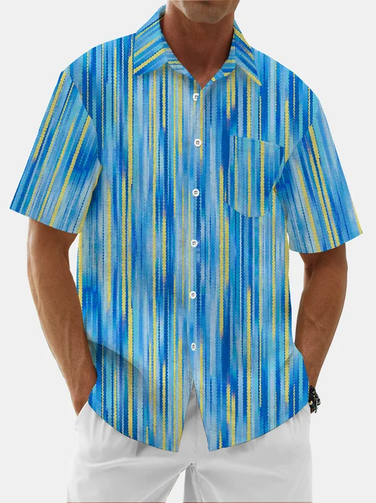 Moisture Wicking Gradient Stripes Chest Pocket Hawaiian Shirt