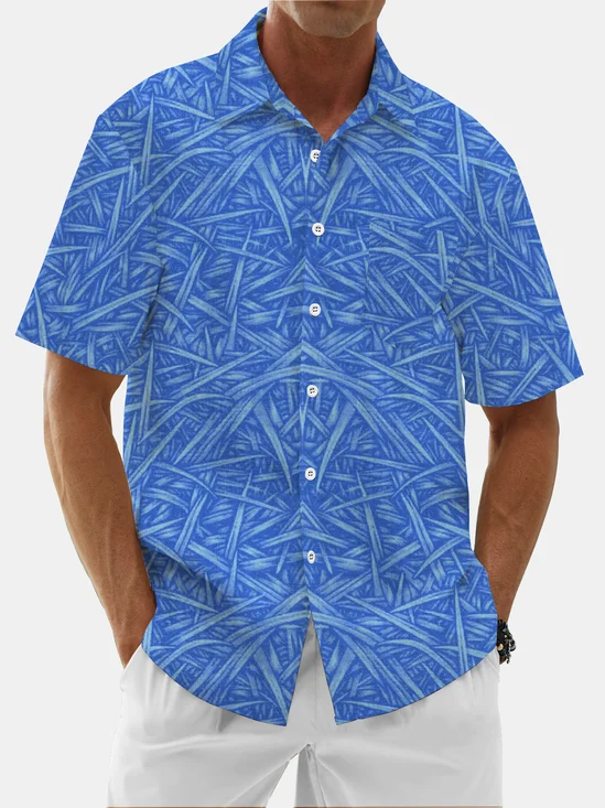 Moisture Wicking Plant Leaves Chest Pocket Hawaiian Shirt