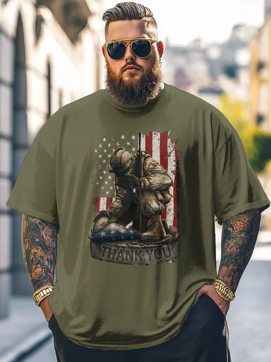 Big Size Men's Memorial Day American Flag Loose T-shirt