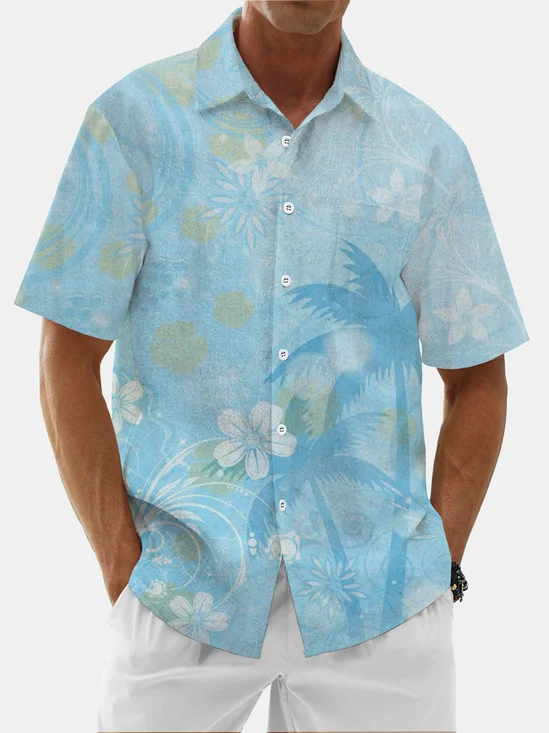 Moisture Wicking Gradient Coconut Tree Chest Pocket Hawaiian Shirt