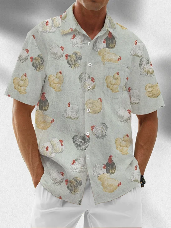 Moisture Wicking Chicken Chest Pocket Hawaiian Shirt