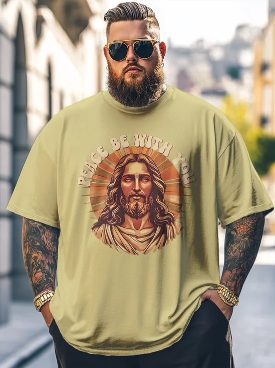 Big Size Men's  Religious Jesus Art Loose Fit T-shirt
