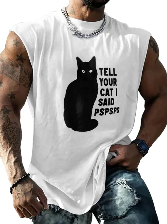 Mens Crewneck Tank Tops Black Cat Beach Sleeveless Shirt