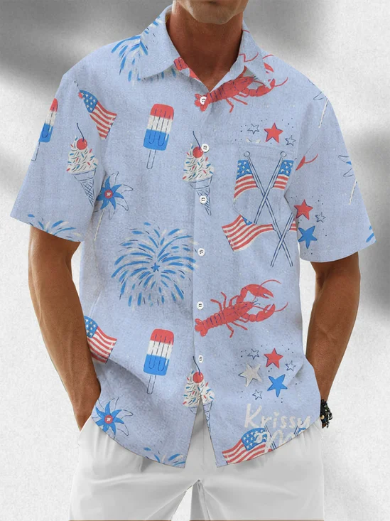 Moisture Wicking 4th of July Chest Pocket Hawaiian Shirt
