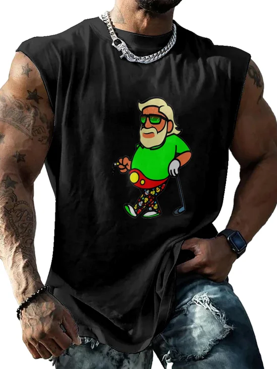 Mens Crewneck Tank Tops Golf Beach Sleeveless Shirt