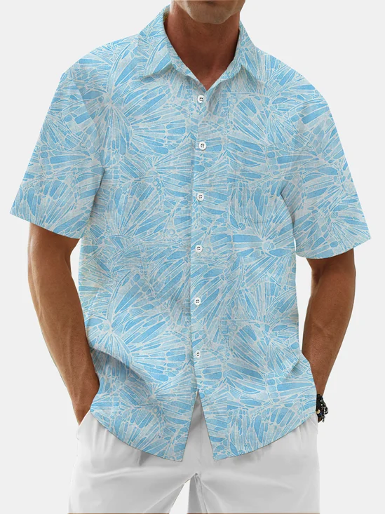 Moisture Wicking Gradient Stripes Chest Pocket Hawaiian Shirt
