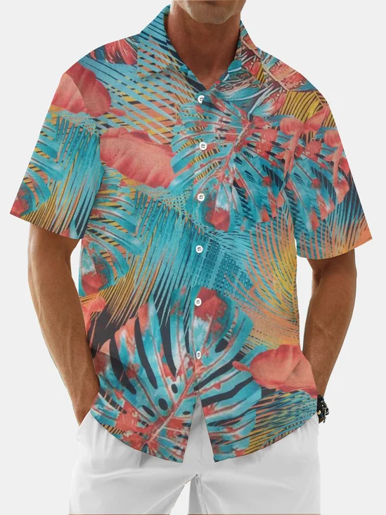 Moisture Wicking Tropical Floral Chest Pocket Hawaiian Shirt