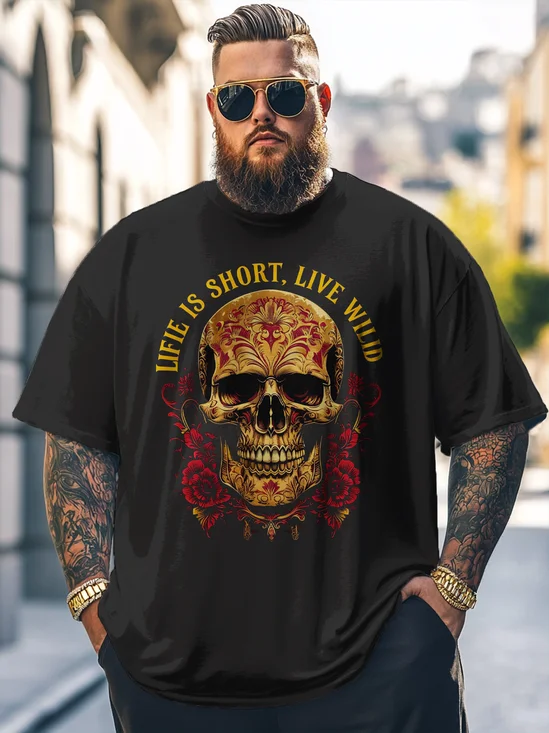 Big Size Men's  Rock Punk Skull Art Loose Fit T-shirt