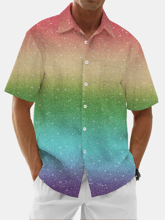 Moisture Wicking Ombre Print Chest Pocket Hawaiian Shirt