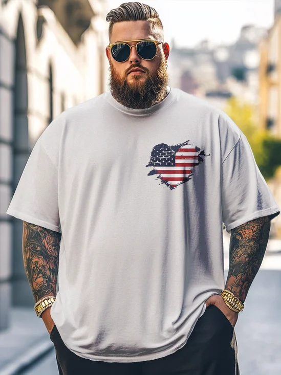 Big Size Men's American Flag Art Independence Day Loose Fit T-shirt