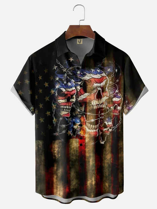 Moisture-wicking American Flag Chest Pocket Casual Shirt